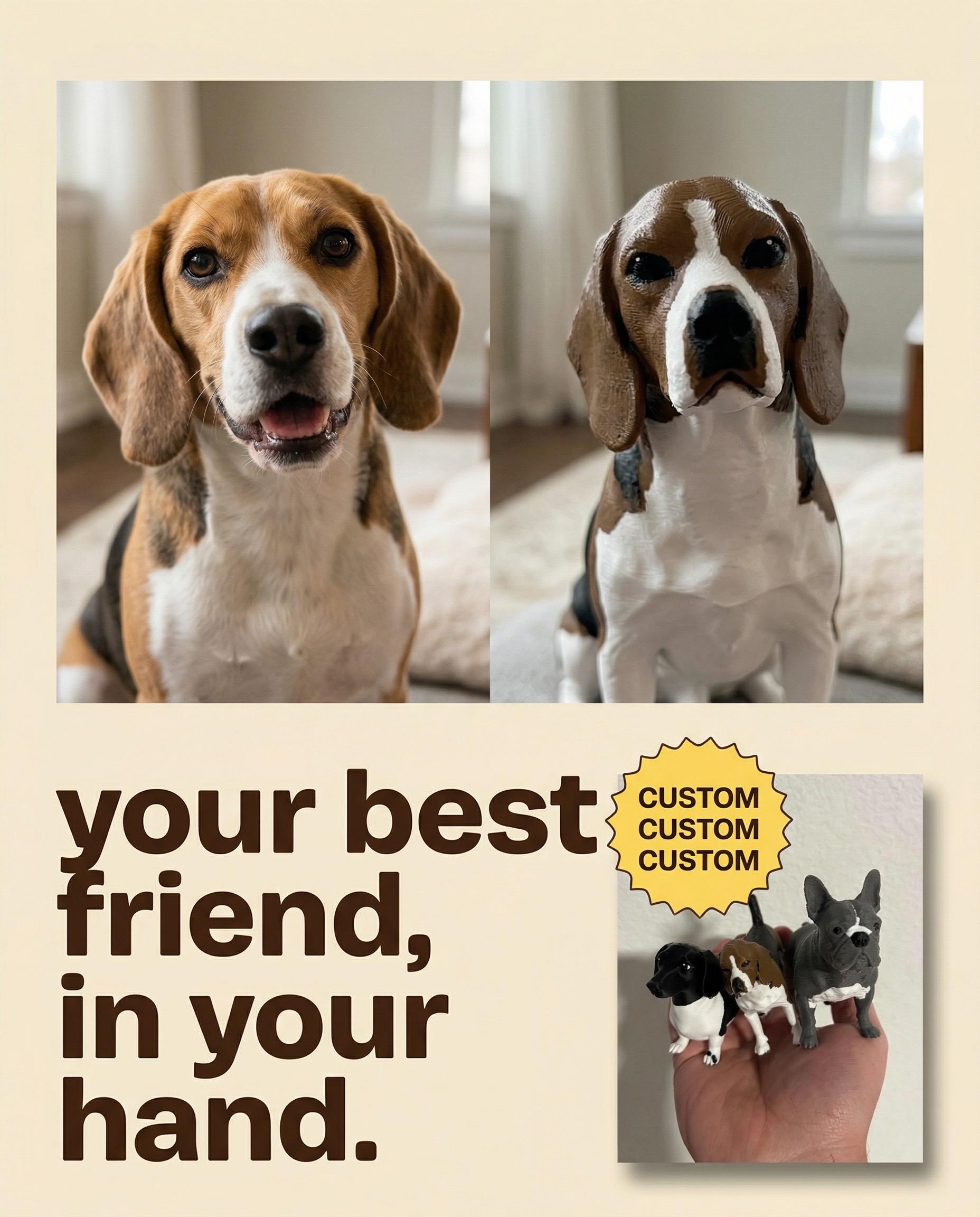Custom 3D Printed Dog Figurine, Personalized Pet Replica, Beagle Sculpture (3-4 inches)